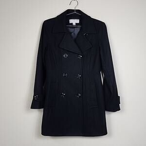 Ann Klein $198 Small Black Wool Pea Coat Blazer Jacket